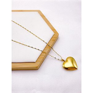 RELICÁRIO AÇO INOXIDÁVEL  55CM CORAÇÃO IDEAL PARA GRAVAÇÃO - DOURADO