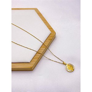COLAR AÇO INOX  45CM PINGENTE SÃO BENTO PEROLADO - DOURADO