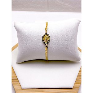 PULSEIRA AÇO INOX FITA SÃO MIGUEL ARCANJO - DOURADA