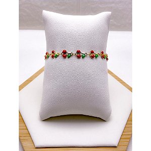 PULSEIRA AÇO INOX CEREJA - DOURADA