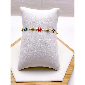 PULSEIRA AÇO INOX CORAÇÃO E FLOR - DOURADA