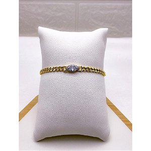 PULSEIRA AÇO INOX GRUMET PEDRA CRISTAL - DOURADA