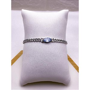 PULSEIRA AÇO INOX GRUMET PEDRA CRISTAL - PRATEADA