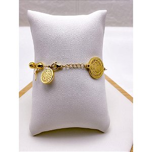 PULSEIRA AÇO INOX BOLINHAS SÃO BENTO - DOURADA