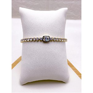 PULSEIRA AÇO INOX RIVIERA PEDRA CRISTAL - DOURADA