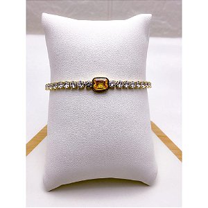 PULSEIRA AÇO INOX RIVIERA PEDRA AMARELA - DOURADA