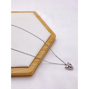 COLAR AÇO INOXIDÁVEL  45CM PINGENTE PANTERA - PRATEADO
