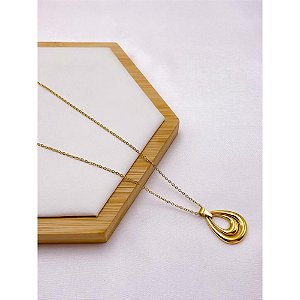 COLAR AÇO INOXIDÁVEL  45CM PINGENTE GOTA - DOURADO