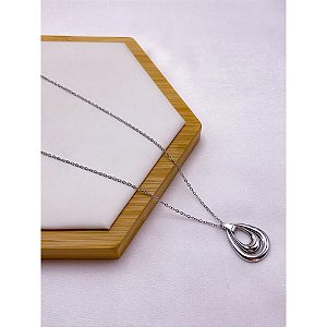 COLAR AÇO INOXIDÁVEL  45CM PINGENTE GOTA - PRATEADO