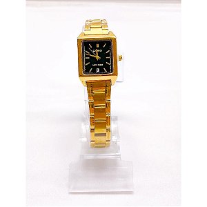 RELÓGIO VINTAGE AÇO INOXIDAVEL FEMININO FUNDO PRETO - DOURADO