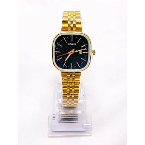 RELÓGIO VINTAGE AÇO INOXIDAVEL FEMININO FUNDO PRETO - DOURADO