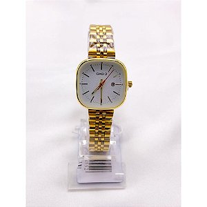 RELÓGIO VINTAGE AÇO INOXIDAVEL FEMININO FUNDO BRANCO - DOURADO