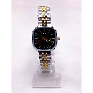 RELÓGIO VINTAGE AÇO INOXIDAVEL FEMININO FUNDO PRETO - DOURADO E PRATEADO