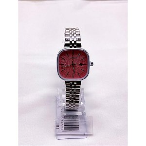 RELÓGIO VINTAGE AÇO INOXIDAVEL FEMININO FUNDO ROSA - PRATEADO