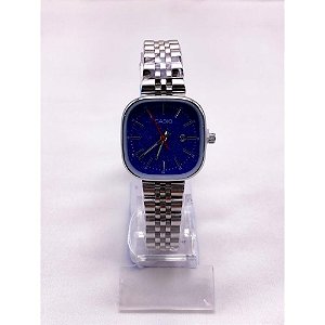 RELÓGIO VINTAGE AÇO INOXIDAVEL FEMININO FUNDO AZUL CANETA - PRATEADO