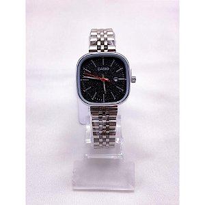 RELÓGIO VINTAGE AÇO INOXIDAVEL FEMININO FUNDO PRETO - PRATEADO