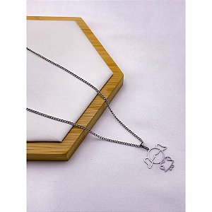 COLAR AÇO INOXIDÁVEL 45CM PINGENTE 1 MENINA - PRATEADO