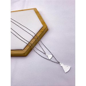COLAR AÇO INOXIDÁVEL  DUPLO 50CM  PINGENTE NOSSA SENHORA - PRATEADO