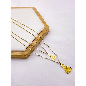 COLAR AÇO INOXIDÁVEL  DUPLO 50CM  PINGENTE NOSSA SENHORA - DOURADO