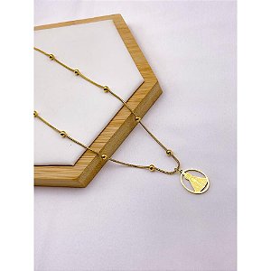 COLAR AÇO INOXIDÁVEL  45CM BOLINHAS PINGENTE NOSSA SENHORA - DOURADO