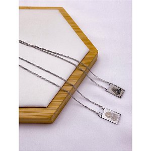 ESCAPULARIO AÇO INOXIDÁVEL  50CM PINGENTE NOSSA SENHORA DO CARMO E SAGRADO CORAÇÃO DE JESUS - PRATEADO