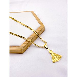CORRENTE AÇO INOXIDÁVEL GRUMET 60CM PINGENTE NOSSA SENHORA APARECIDA - DOURADO