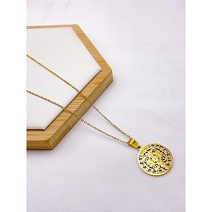 COLAR AÇO INOXIDÁVEL 50CM PINGENTE SÃO BENTO - DOURADO