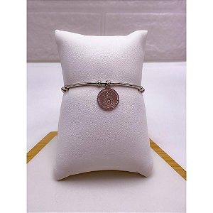 BRACELETE AÇO INOXIDAVEL PINGENTE NOSSA SENHORA APARECIDA - PRATEADO