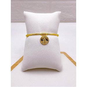 BRACELETE AÇO INOXIDAVEL PINGENTE NOSSA SENHORA APARECIDA - DOURADO
