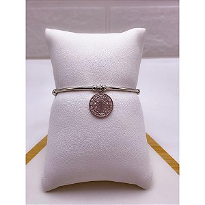 BRACELETE AÇO INOXIDAVEL PINGENTE SÃO BENTO - PRATEADO