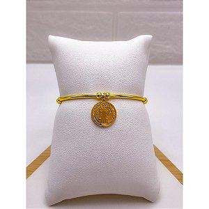 BRACELETE AÇO INOXIDAVEL PINGENTE SÃO BENTO - DOURADO
