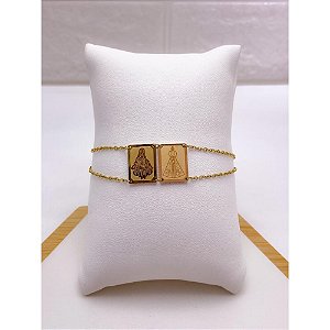 PULSEIRA AÇO INOXIDAVEL ESTILO ESCAPULARIO NOSSA SENHORA - DOURADA