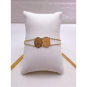 PULSEIRA AÇO INOXIDAVEL ESTILO ESCAPULARIO SÃO BENTO - DOURADA