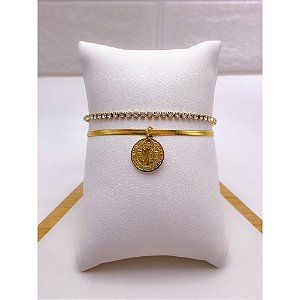 PULSEIRA AÇO INOXIDAVEL DUPLA RIVIERA E SÃO BENTO - DOURADA