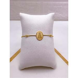 PULSEIRA AÇO INOXIDAVEL BOLINHAS NOSSA SENHORA APARECIDA - DOURADA