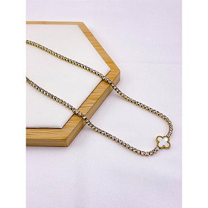 COLAR AÇO INOX 45CM RIVIERA TREVO PEROLADO - DOURADO