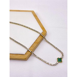COLAR AÇO INOX 45CM RIVIERA TREVO VERDE - DOURADO