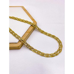 COLAR AÇO INOXIDÁVEL 45CM FITA TRANÇADO - DOURADO