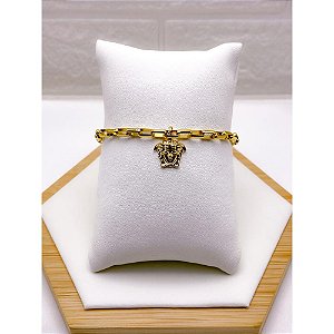 PULSEIRA AÇO INOX TIJOLINHO PINGENTE MEDUSA - DOURADA