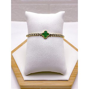 PULSEIRA AÇO INOX RIVIERA TREVO VERDE- DOURADA