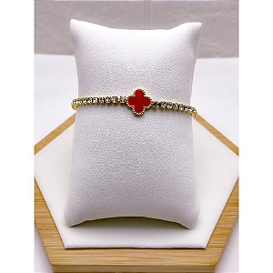 PULSEIRA AÇO INOX RIVIERA TREVO VERMELHO - DOURADA
