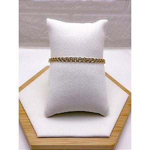 PULSEIRA AÇO INOXIDÁVEL ELO CADEADO DUPLO 22CM   - DOURADA