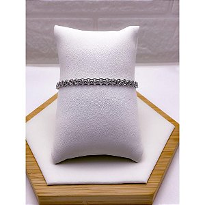 PULSEIRA AÇO INOXIDÁVEL ELO CADEADO DUPLO 22CM   - PRATEADA