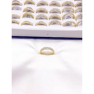ANEL AÇO INOXIDÁVEL 3MM CRAVEJADA STRASS 2 TIRAS - DOURADO