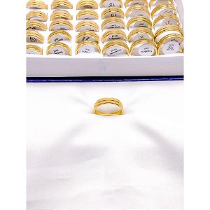 ALIANÇA AÇO INOXIDÁVEL 6MM TRABALHADA - DOURADA