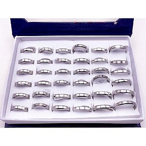 CAIXA ALIANÇA AÇO INOXIDÁVEL LISA CHANFRADA 4MM -PRATEADA (36 UNIDADES)