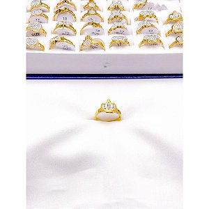 ANEL  AÇO INOXIDÁVEL COROA CRAVEJADA  - DOURADO (UNIDADE)