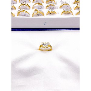 ANEL  AÇO INOXIDÁVEL BORBOLETA CRAVEJADA  - DOURADO (UNIDADE)