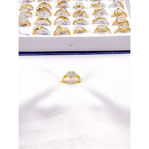 ANEL  AÇO INOXIDÁVEL CORAÇÃO CRAVEJADO  - DOURADO (UNIDADE)