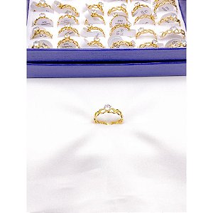 ANEL  AÇO INOXIDÁVEL CORAÇÕES VAZADOS COM PEDRA CRISTAL - DOURADO (UNIDADE)